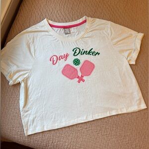NWOT Pickleball Day Dinker Women's Cropped White Short Sleeve Tee, Large